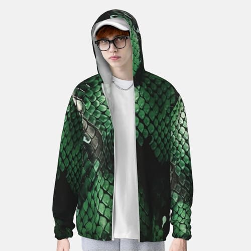 Men's UPF 50+ Light Jacket Green Snakeskin Sun Protection Hoodie Long Sleeve Sun Shirts for Women4