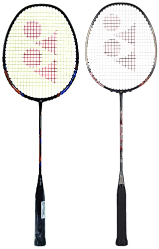 Image of Yonex Nanoray Light 18i and 70 Light Graphite Badminton Racquets With Full Cover & New Muscle Power Series MP 55 (30 lbs Tension, Multicolour)
