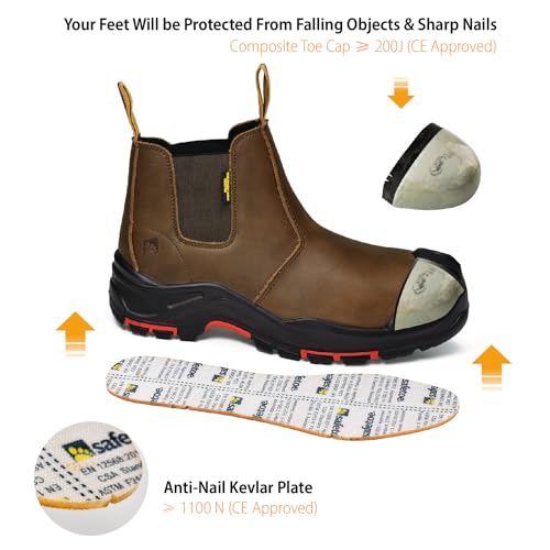 SAFETOE Mens Work Boots Composite Toe Chelsea Safety Boots Slip On Cow Leather Waterproof Lightweight Working Boots4