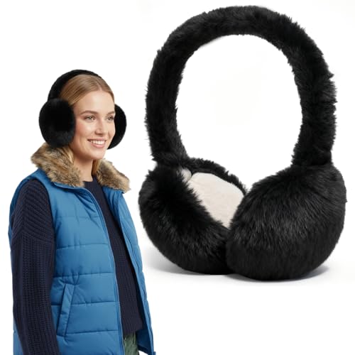 KWJEIULSOQ Ohrenwärmer Damen Winter Faltbare Plüsch Ohrenwärmer Kälteschutz Windfree Warm Weich Ohrenschützer für Damen Herren(Schwarz)