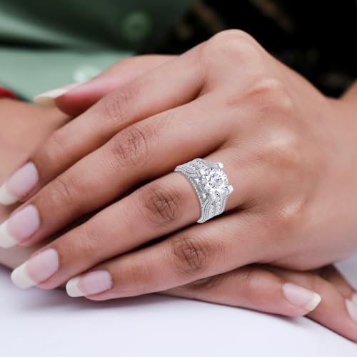 SAVEARTH DIAMONDS Bridge Style, 5 Carat Center 9MM Round Cut Lab Created Moissanite Diamond Solitaire Bridal Engagement Ring For Women In 14K Gold Over Sterling Silver (VVS1 Clarity 5 Cttw)2