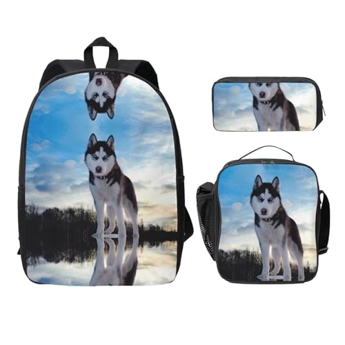 Sac à dos husky 3 pièces avec boîte à lunch et trousse d'école noire
