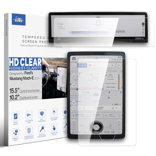 INNOSURE 2PCS Premium Tempered Glass Screen Protector for 2021/2022/2023/2024/2025/2026 Ford Mustang Mach-E 15.5" Center Touchscreen + 10.2" Dashscreen [9H] [Anti Fingerprint] (HD Clear)