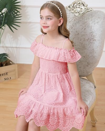 Weebaby Tween Girls Dresses Summer Outfits Smocked Dress Casual Sundress Lace Teen Girl Clothes 7-14 Years3