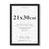Fabian Clarke London® 21x30cm Modern Black Wooden Picture Photo Frame A4 Photo Frame Ideal for Prints and Posters Hang Portrait or Landscape