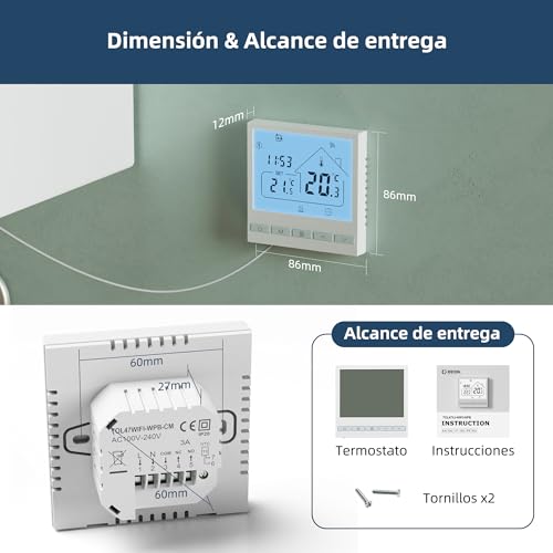 Beok Termostato Calefaccion WiFi para Caldera.Termostato con Alexa Control Vocal termostato Tuya Programable Inalámbrico Digital Inteligente para Calefacción Agua y Gas.Termostato Ambiente Integrado - imagen 8