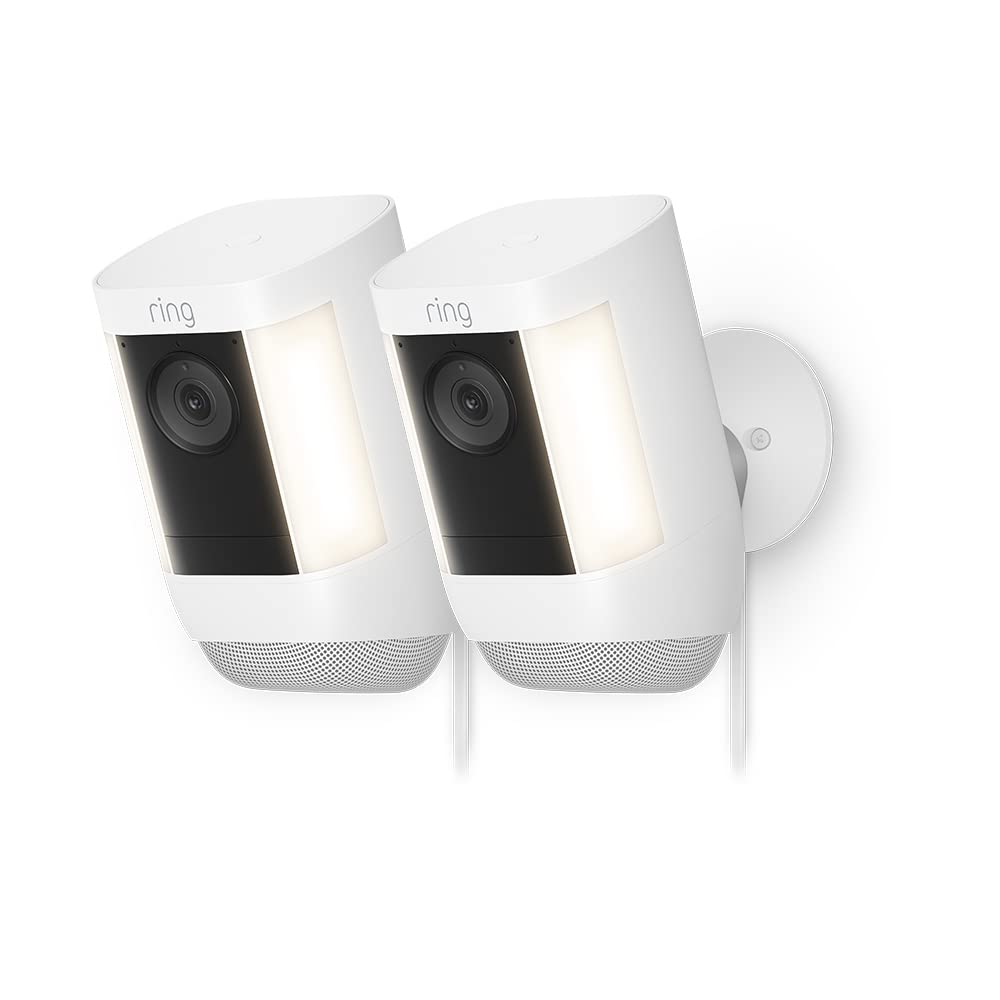 Ring Ring Spotlight Cam Pro Plug-In| Outdoor Security Camera 2K Video with Ring Vision, 3D Motion Detection, Bird's-Eye View, LED Spotlights, alternative to CCTV | 30-day free trial of Ring Home |2 Cameras