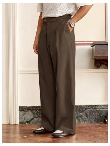 Men's Pleated Baggy Dress Pants High Waisted Wide Leg Pants Casual Work Trousers with Pockets Slacks for Men3