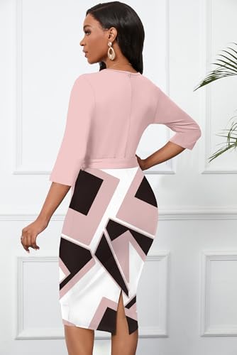 Image of Runwind Vintage Dress for Women - 3 /4 Sleeve Casual A-Line Wedding Guest Cocktail Dress with Pockets
