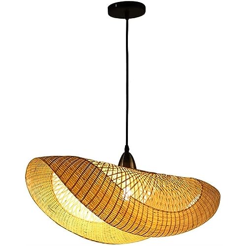 Suspension en bambou tressé de 86cm avec hauteur réglable pour îlot de cuisine