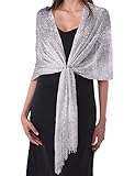 DiaryLook Womens Evening Wrap Stole Shawl for Dresses Sparkling Metallic Shawls for Wedding, Parties, Bridesmaid, Prom Scarf,Silver Gray