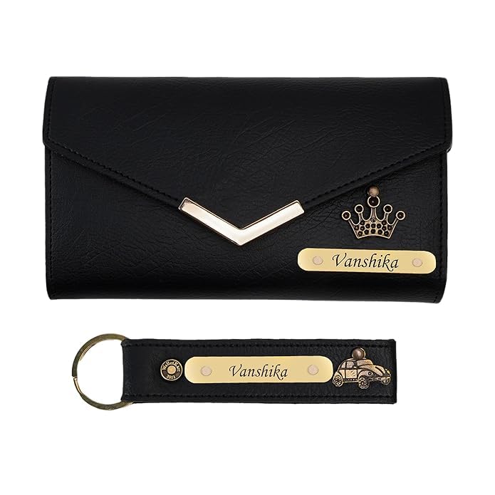 Image of WALLETKART Personalized Leather Women's Clutch with Name & Charm | Customized Clutch for Girlfriend Friend Wife Mother & Sister