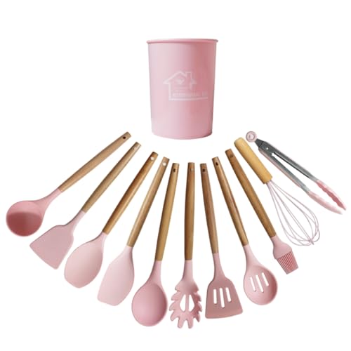 12x Heat Resistant Silicone Cooking Tools Silicone Spatulas for Cooking Kitchen Gadget Wooden Handles Spatula Spoon