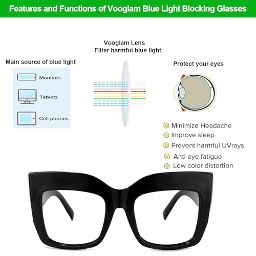 Image of VOOGLAM Stylish Oversize Square Blue Light Blocking Glasses for Women Men Anti Eyestrain UV Eyewear Cassandra