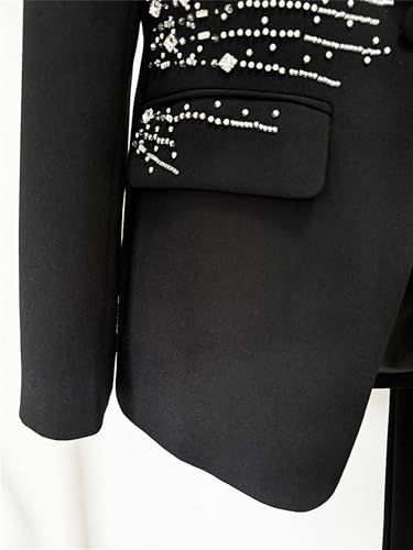 Women's Matching Sets Heavy Beaded Diamond One Button Suit Trousers Set Two Piece Sets Womens Outifits4