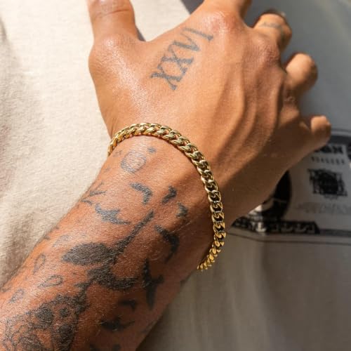 6mm 8mm 14K Real Gold Plated Miami Cuban Link Chain Bracelet 316L Stainless Steel Thick Hypoallergenic Hip Hop Jewelry for Mens Women Christmas Birthday Gift3