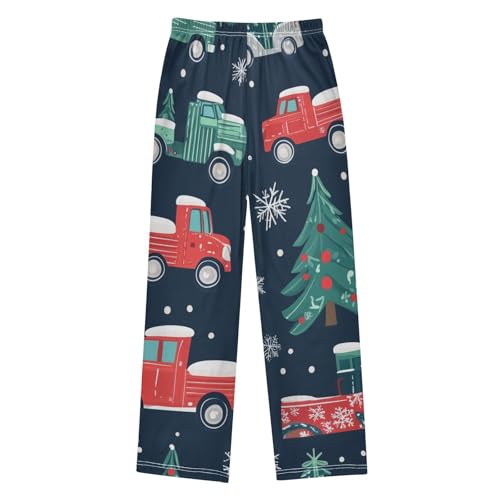 Xmas Trucks Snowflake Boys Long Pants Soft Trousers Elastic Waist Kids Lounge Bottoms with Pockets S-XL2