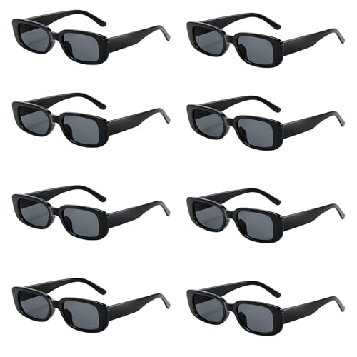 Image of BAGUBDR 8 Pcs Rectangle Sunglasses, Square Sunglasses, Black Sunglasses, Black Glasses for Everyday Wear, Protection and Lightweight Frame Design