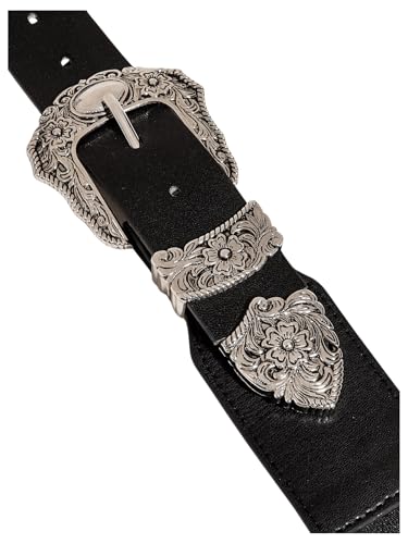 Women's Cowgirl Western Belts, Double Bucket Embossed Genuine Leather Belts3