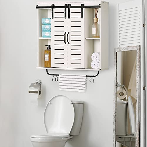 Rustown Farmhouse Wood Cabinet Wall Mounted, Rustic Wall Cabinet With Two Shutter Sliding Doors And Adjustable Shelf, 3-Tier Vintage Wooden Storage Cabinet For Bathroom (Vintage White) #TOP3