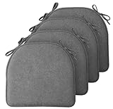 TushGuard Chair Cushions for Dining Chairs Set of 4, Soft Seat Cushions for Kitchen Chairs, Non-Slip Bottom with Ties, Comfortable Everyday Chair Pads, Grey