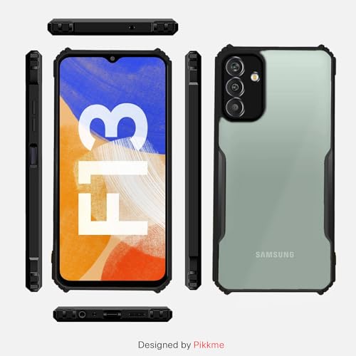 Image of Outlouders Back Cover for Samsung Galaxy F13 5G | Ultra Hybrid Transparent | Full Camera Protection | Raised Edge | Crystal Clear Bumper Case (Black)