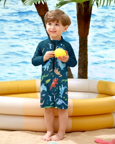 Image of BesserBay Baby Boy Swimsuit UPF 50+ Zip Front Long Sleeve Snaps Bottom One Piece Rash Guard 0-36 Months