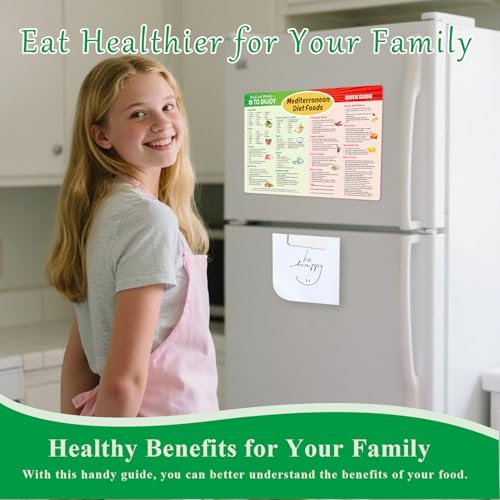 4-Piece Diet Plan Fridge Magnet Set – Low Carb, Mediterranean, Anti-Inflammatory & Renal Diet Food Guides with Meal Plans, Grocery Lists & Healthy Eating Reference for Kitchen