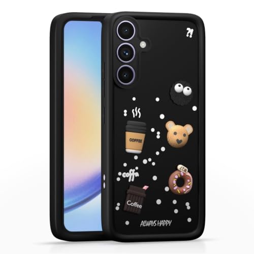 Image of Bintage Back Cover Compatible for Samsung Galaxy M35 5G | Cute 3D Taddy Ball Bear Milk Cake Coffee Silicon Case Full Body & Camera Protection - Black