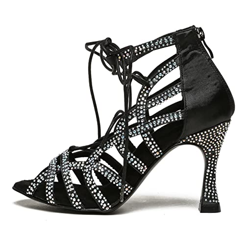 Minishion Women's Ballroom Dancing Boots Lace-up Latin Shoes Formal Party Sandals2