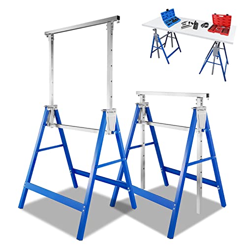 Boudech – Lot de 2 tréteaux télescopiques pliables 300 kg – Hauteur réglable 80-130 cm – Mécanisme de verrouillage – Pour chantiers et découpe de poutres