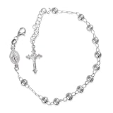 Minoplata Pulsera Rosario Plata 925 con Crucifijo y Virgen Milagrosa