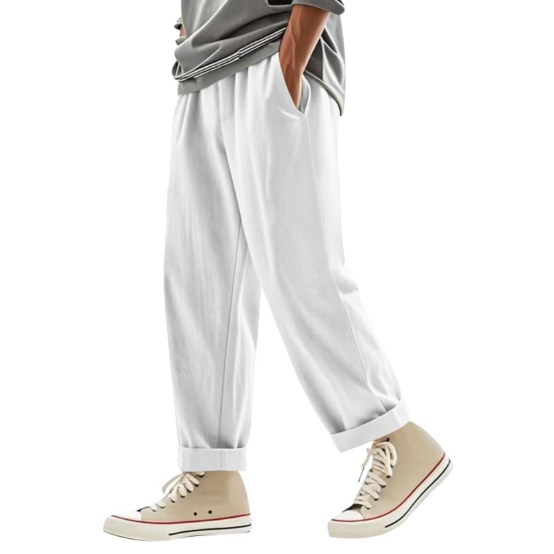 ZOCANIA Mens Pants Linen Loose Fit Casual Lounge Pants Elastic Drawstring Waist Straight Leg Lightweight Yoga Trousers3