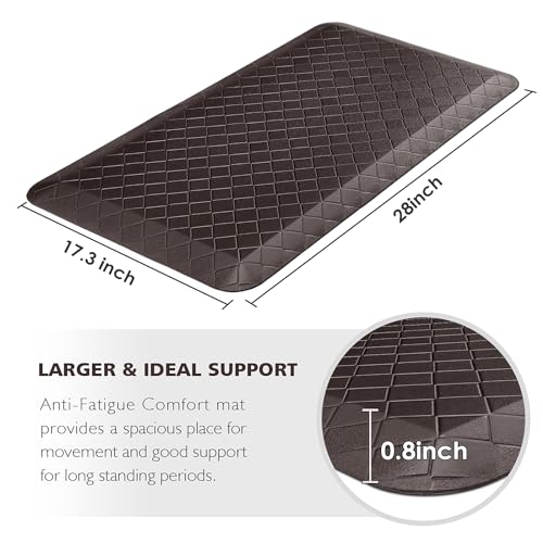 HappyTrends Kitchen Floor Mat - 4/5 Inch Thick Anti-Fatigue Kitchen Rug,Waterproof Non-Slip Kitchen Mats and Rugs Heavy Duty Ergonomic Comfort Rug for Kitchen,Office,Sink(17.3" x 28", Chocolate)
