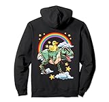 Lustige Tiere auf einem Dinosaurier mit Regenbogen
