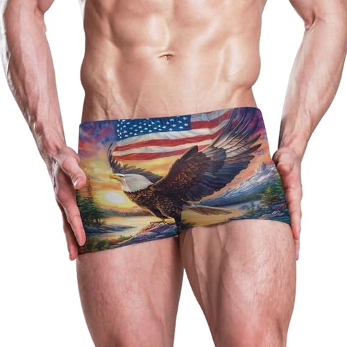 July 4th American Flag Bald Eagle Mens Swim Trunk Swimwear Swim Brief Square Leg Board Short S S04072242