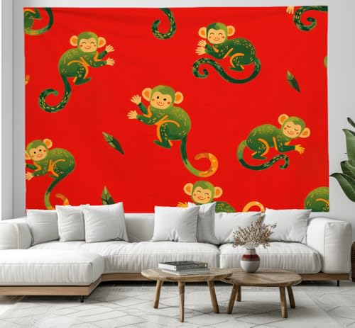 Tapisserie singe mignon rouge et vert grand format 230x180 cm pour deco chambre