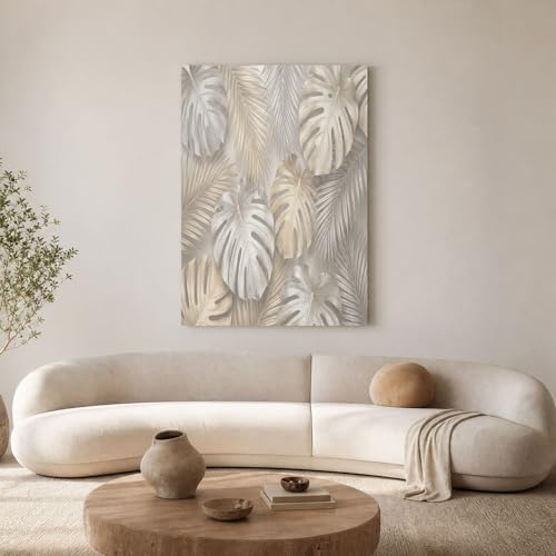 Impression sur toile plantes tropicales grand format beige chic