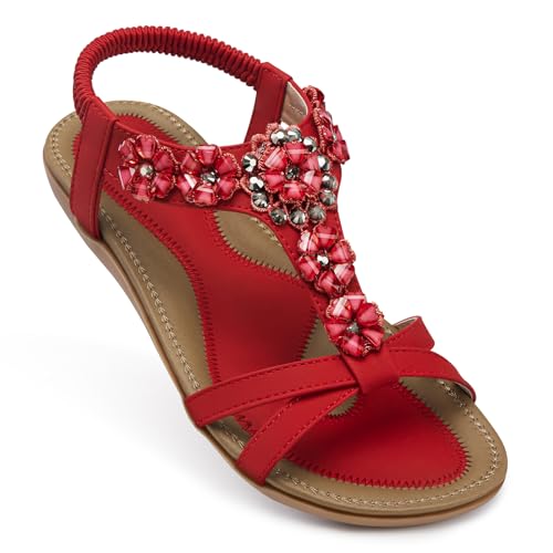 Image of SHIBEVER Dressy Flat Women Sandals: Comfortable Arch Support Womens Sandal | Summer Dress Flowers Boho Back Strap Open Toe Women's Sandals - All Day Comfort Walking Casual Wedding Woman Sandal Shoes