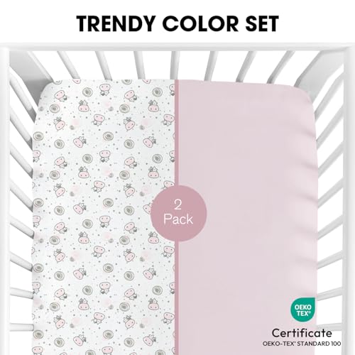 Image of Little Grape Land Crib Sheets 2 Pack for Boys and Girls, Baby Neutral Crib Fitted Sheets for Standard Crib & Toddler Mattress, Super Soft Breathable Fitted Crib Sheet Set