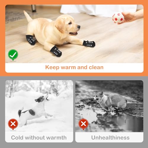 4 Stücke Indoor Anti-Rutsch Socken für Hunde, Anti Rutsch Pfotenschutz Hundesocken Outdoor Indoor Anti-Rutsch Socken für Kleiner Hund Weicher Verstellbarer Pfotenschutz mit Klettverschluss Schwarz (S)
