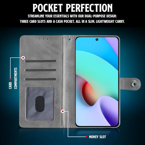 Image of WOW IMAGINE Shock Proof Flip Cover Back Case for Xiaomi Mi Redmi 10 Prime (Magnetic Button Flip Case | Wallet Pockets & Stand | Leather Finish | Aquamarine)