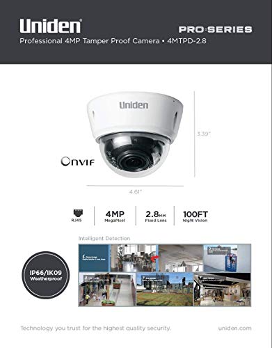 Uniden 4MP Pro Series 4.0-Megapixel IP Tamperproof Fixed Dome Camera 100' Night Vision
