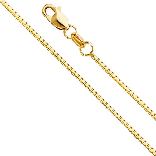 14k REAL Yellow Gold Solid 1.1mm Box Link Chain Necklace with Lobster Claw Clasp - 18"