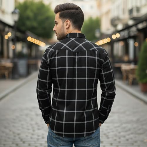 Image of Pack of 2 Men's Cotton Fabric Button-Down Full Sleeve Collar Neck Regular Fit Checked Print Shirt