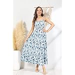 GRACE KARIN Womens 2025 Summer Maxi Dress Sleeveless Floral Spaghetti Strap Smocked Boho Beach Long Dress with Pockets - Image 5