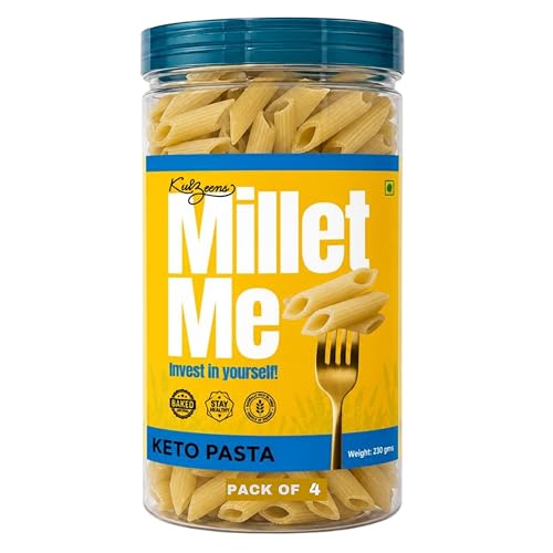 Image of Millet Me by Kuizeens Keto Pasta - 230g (Pack of 4) | Ultra Low Carb & High Protein penne pasta | Diabetic Friendly & Keto Diet Approved | No Added Sugar, Maida-Free & Gluten Free | No Onion No Garlic | Jain-Friendly | Instant Pasta