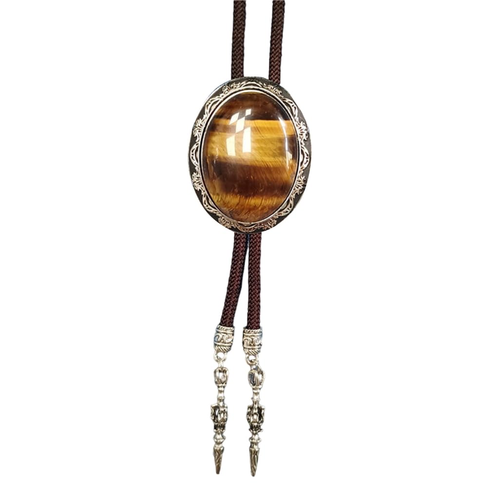 Bolo tie western marron et collier ajustable avec pendentif en pierre style rétro