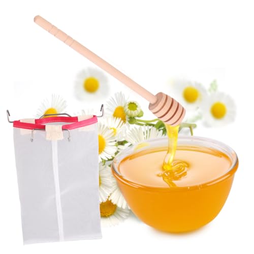 FUNOMOCYA 2pcs Honey Filter Bag Honey Strainer Honey Spreader Fine Mesh Honey Filter Honey Spoon Dipper Honey Scooper Honey Ladle Honey Stirrer Honey Wand Mesh Filter Net ?? ? White