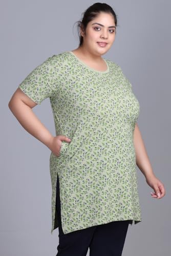 Image of RYSH Women's All-Over Printed Cotton Plus Size Longline T-Shirt with Pockets